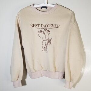 SHEIN EZwear Drop Shoulder Letter & Cartoon Dog Graphic Sweatshirt; Size: Small